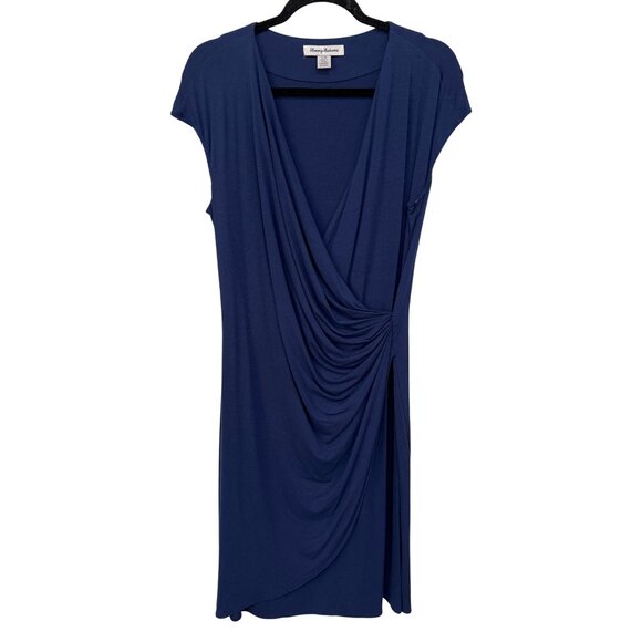 Tommy Bahama Faux Wrap Dress Size Large Side Gathered Waist Cap Sleeve Business - Picture 2 of 9